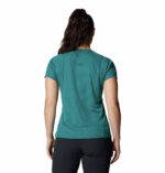 A women wearing a blue short sleeve shirt