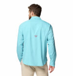 A man wearing a blue long sleeve shirt