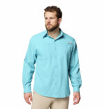 A man wearing a blue long sleeve shirt