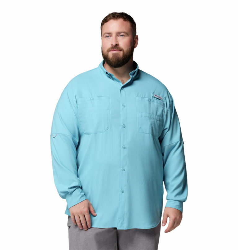 A man wearing a blue long sleeve shirt