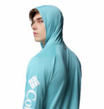 A man wearing a blue hoodie