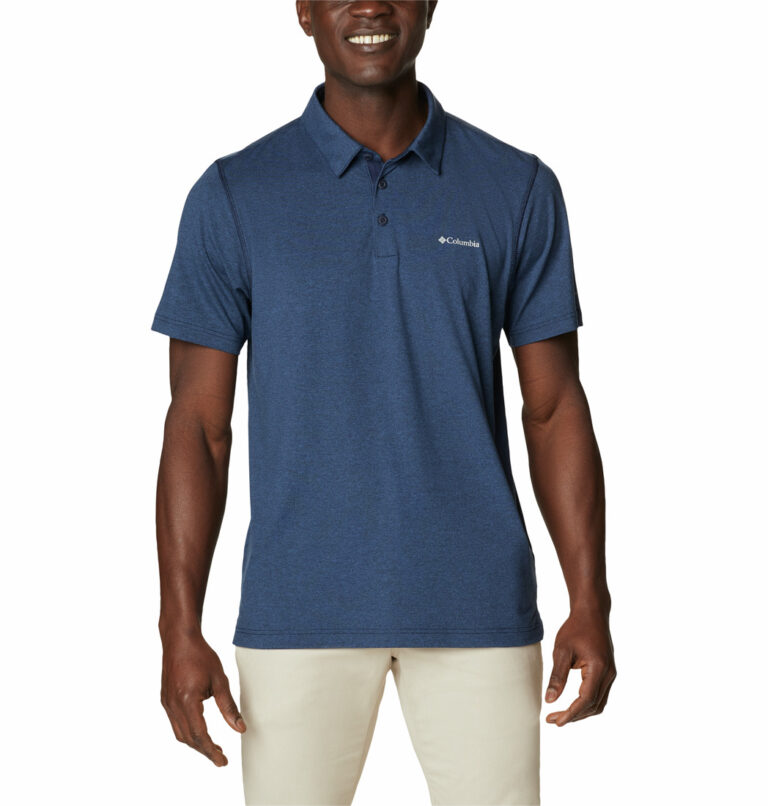A man wearing a blue polo shirt