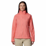 a women wearing a pink Switchback IV water-repellent jacket