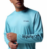 A man wearing a blue long sleeve shirt