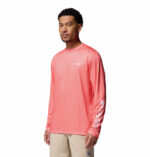 A man wearing a pink long sleeve shirt