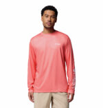 A man wearing a pink long sleeve shirt