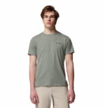 A man wearing a brown short sleeve Tee