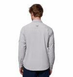 a man wearing a grey long sleeve shirt