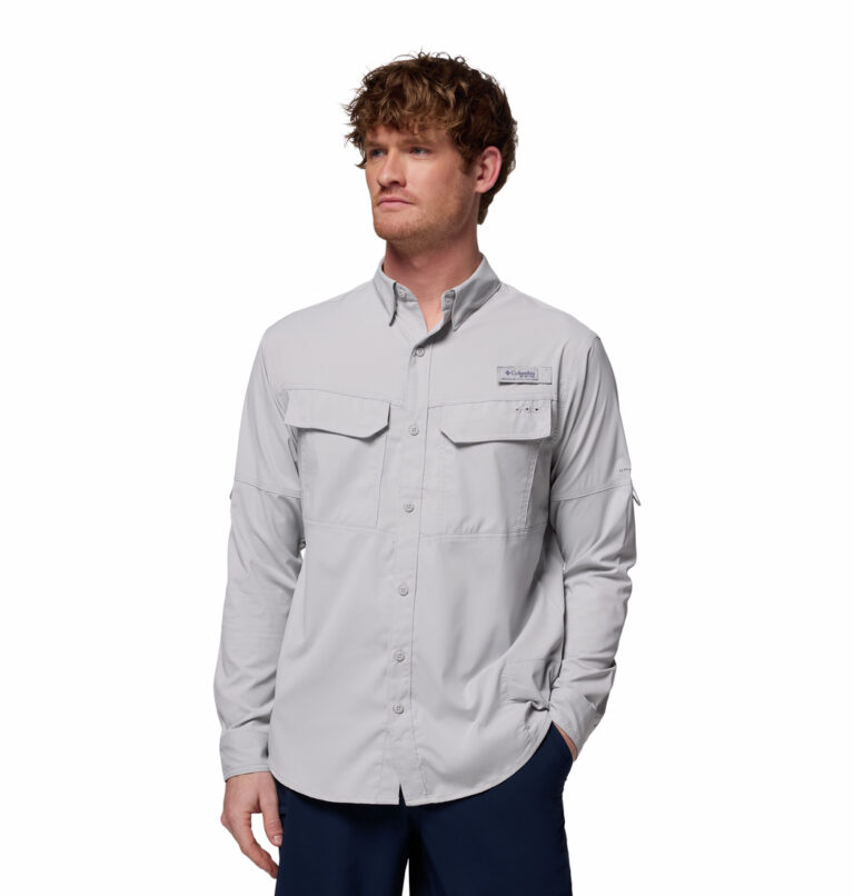 a man wearing a grey long sleeve shirt