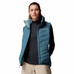 a women wearing a blue vest
