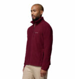 a man wearing a red fleece top