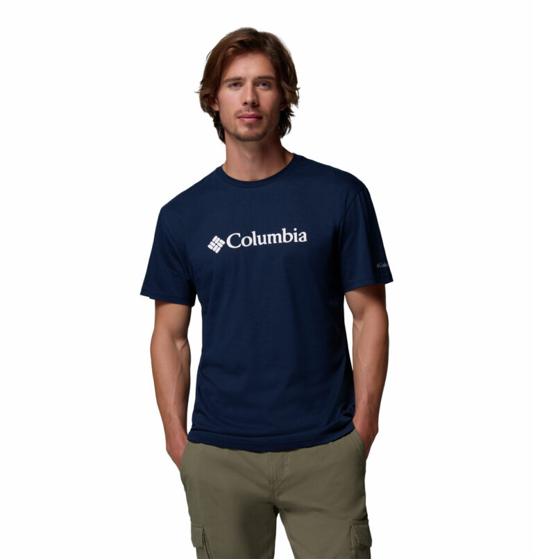 a man wearing a blue CSC Basic Logo Short Sleeve Tee