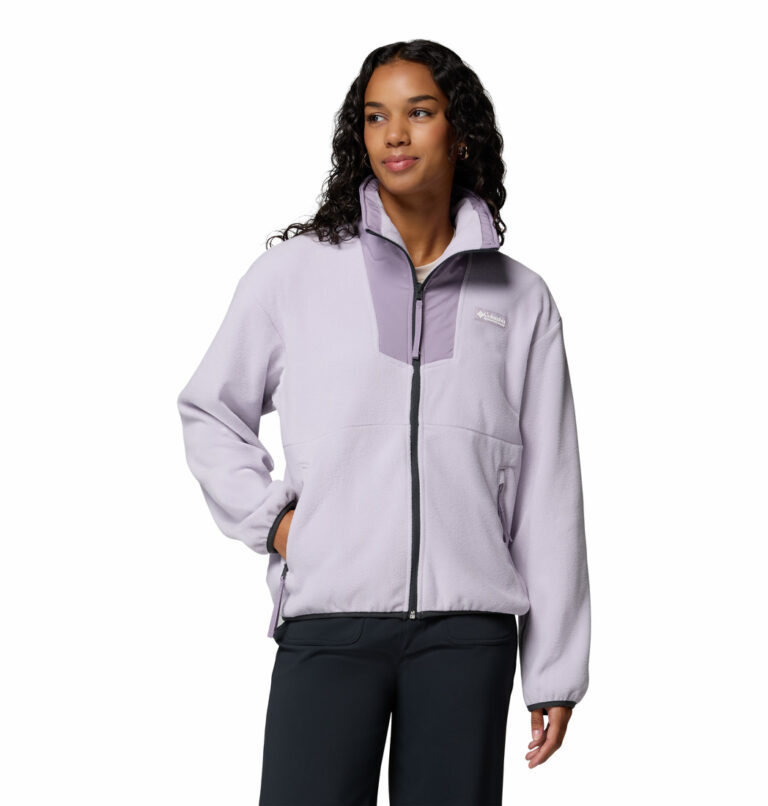 a women wearing a purple Sequoia Grove Full Zip Fleece