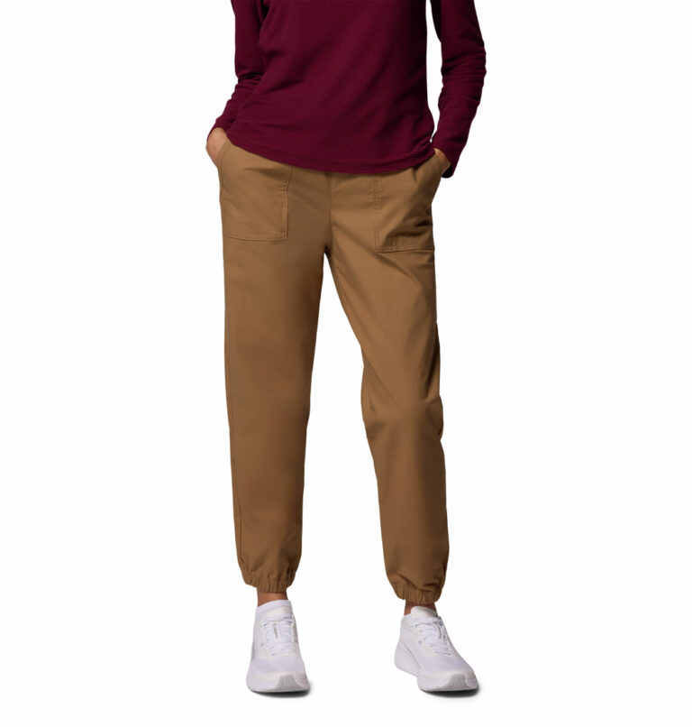 a women wearing brown joggers
