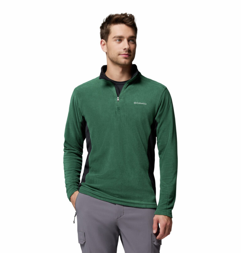 a man wearing a green Klamath Range II Half Zip Fleece Pullover