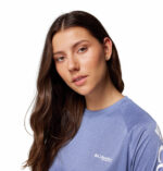 a women wearing a blue Tidal Tee Long Sleeve Shirt