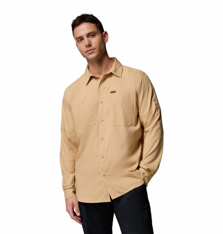 a man wearing a brown Silver Ridge Utility Lite Long Sleeve Shirt