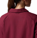 a women wearing a red silver ridge utility long sleeve shirt