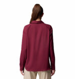 a women wearing a red silver ridge utility long sleeve shirt