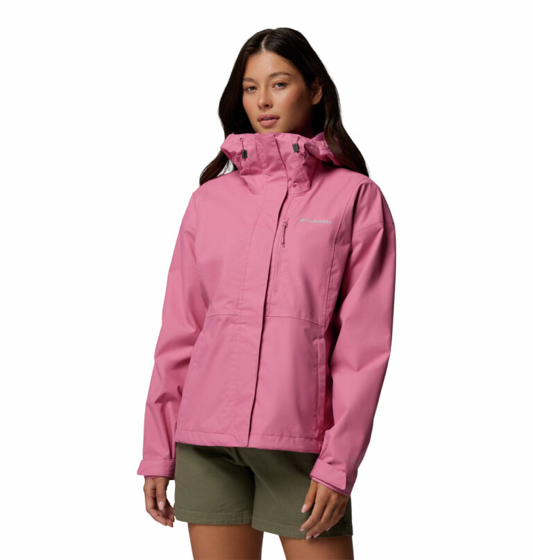 a women wearing a pink Hikebound II Jacket