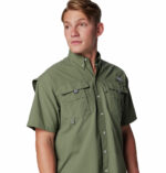 a man wearing a brown Bahama II Short Sleeve Shirt
