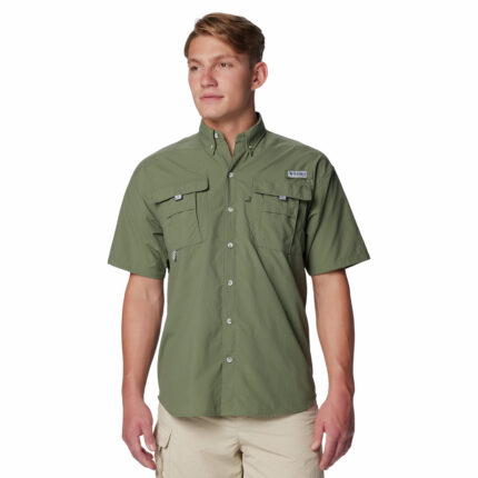 a man wearing a brown Bahama II Short Sleeve Shirt