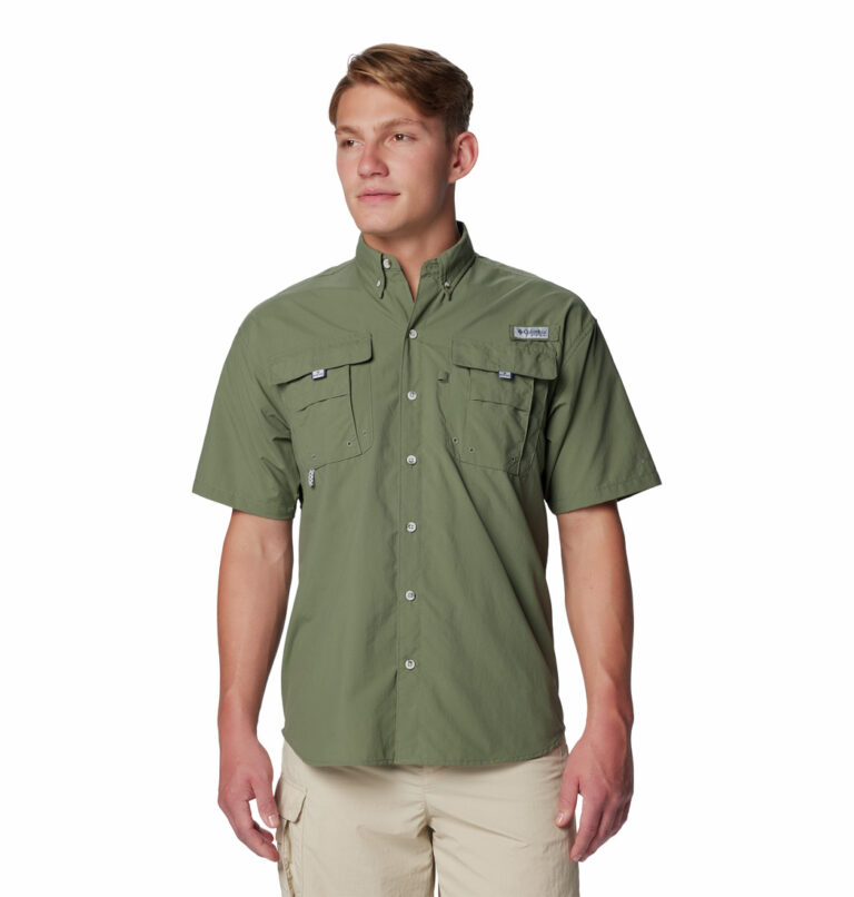 a man wearing a brown Bahama II Short Sleeve Shirt