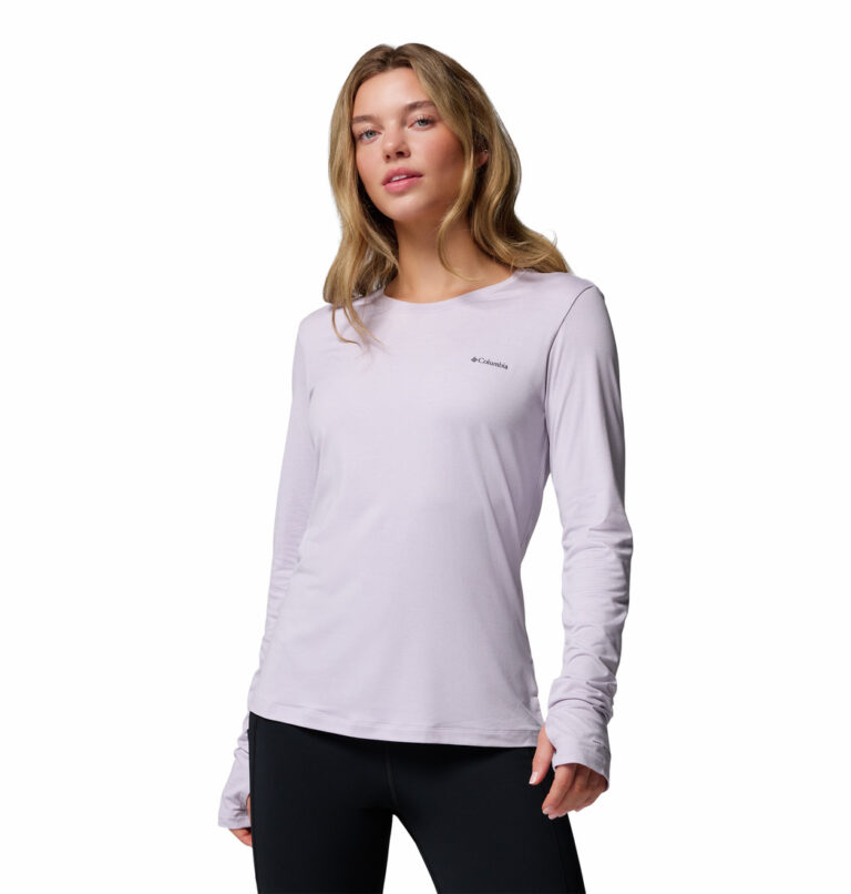 a women wearing a purple Sloan Ridge Long Sleeve Shirt