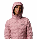 a women wearing a pink Delta Ridge II Down Hooded Jacket