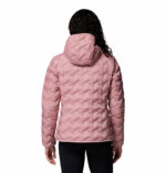 a women wearing a pink Delta Ridge II Down Hooded Jacket