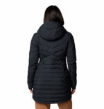 a women wearing a black Joy Peak II Mid Hooded Jacket