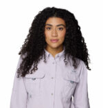 a women wearing a purple Bahama II Long Sleeve Shirt