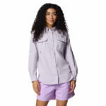 a women wearing a purple Bahama II Long Sleeve Shirt