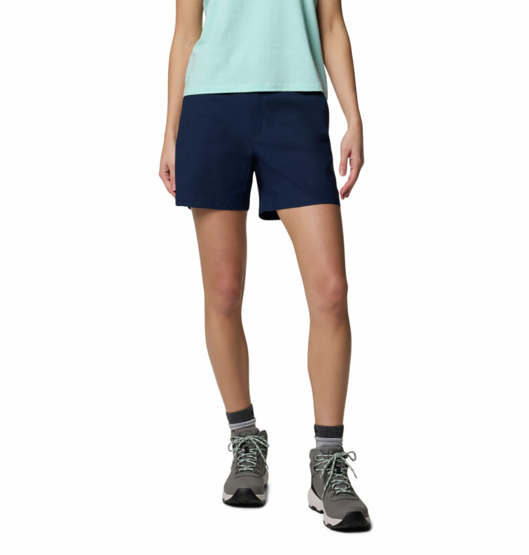 a women wearing a blue Leslie Falls II Shorts