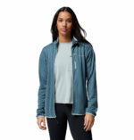 a women wearing a blue Essential Hike Gred Full Zip Fleece Jacket
