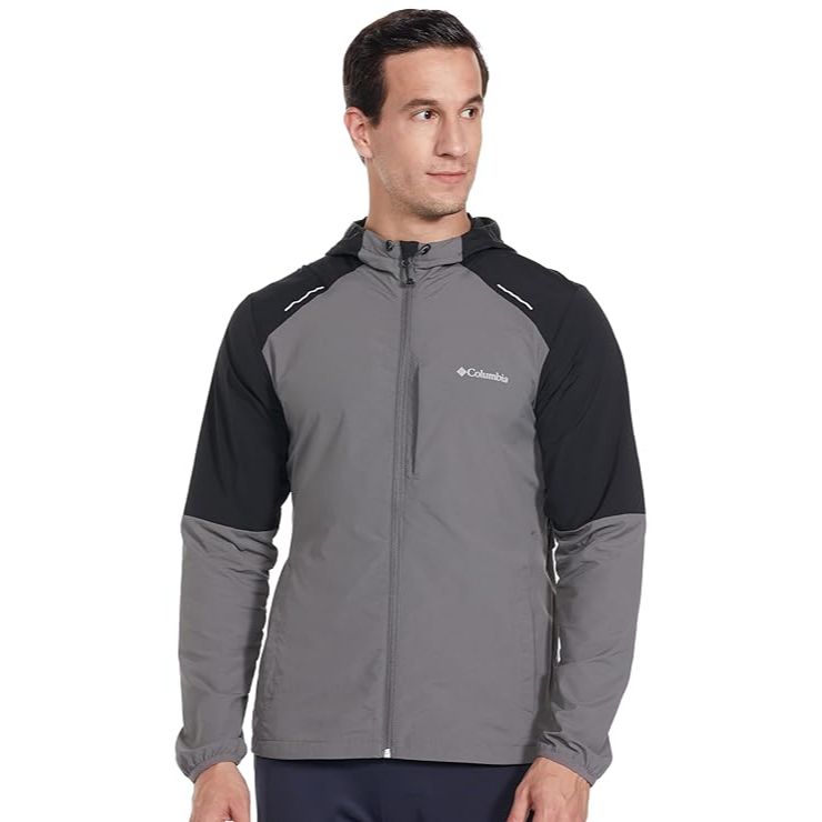 a man wearing a grey Columbia Tech Nylon Hoodie