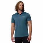 a man wearing a blue Columbia Hike Polo Shirt