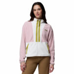 a women wearing a white pink Backbowl II Full Zip Fleece Jacket