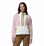 a women wearing a white pink Backbowl II Full Zip Fleece Jacket