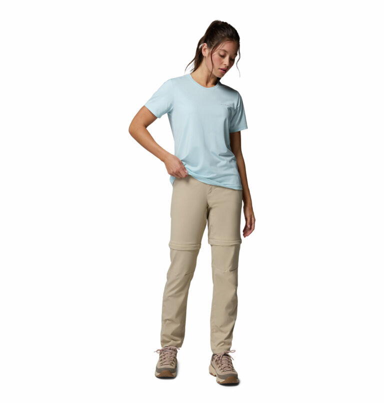 a women wearing a brown Leslie Falls Convertible Pants