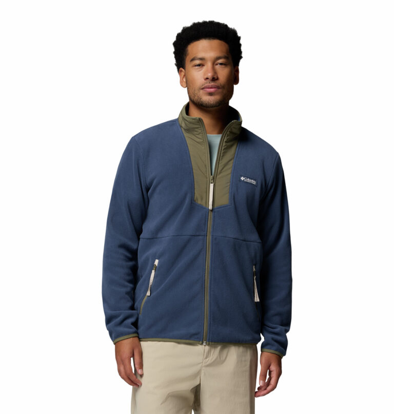 a man wearing a blue green Sequoia Grove Full Zip Fleece