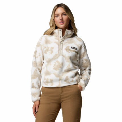 a women wearing a multi colour Helvetia II Cropped Half Snap Fleece