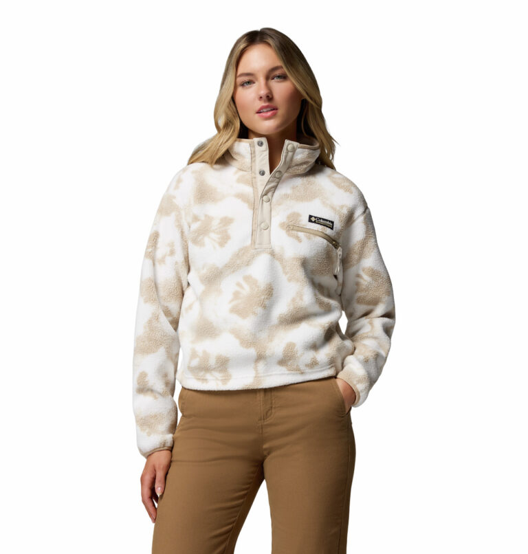 a women wearing a multi colour Helvetia II Cropped Half Snap Fleece