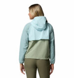 a women wearing a blue brown Spire Valley Windbreaker
