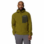 a man wearing a green Tall Heights III Softshell Jacket