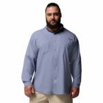 a man wearing a purple Tamiami II Long Sleeve Shirt EXT