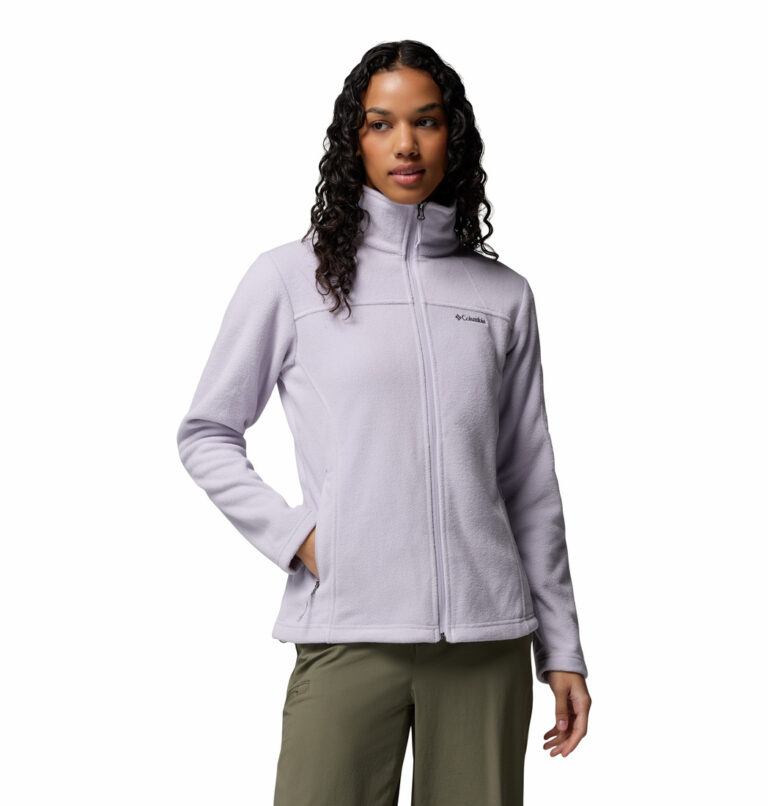 a women wearing a purple Fast Trek II Fleece Jacket
