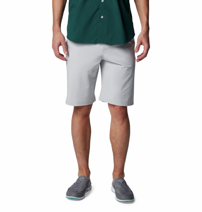 a man wearing Grey Grander Marlin III Offshore Shorts