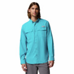 a man wearing as blue PFG Blood and Guts V Long Sleeve Shirt