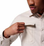 a man wearing a beige Landroamer Twill Long Sleeve Shirt